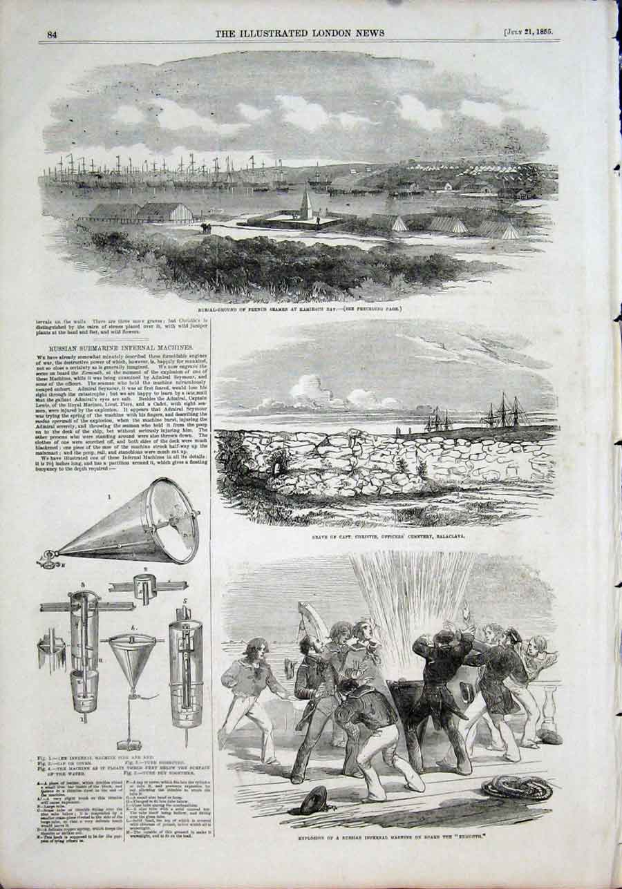 Original Old Antique Print Kambiesch Bay Christie Balaclava Exmouth Machine 1855