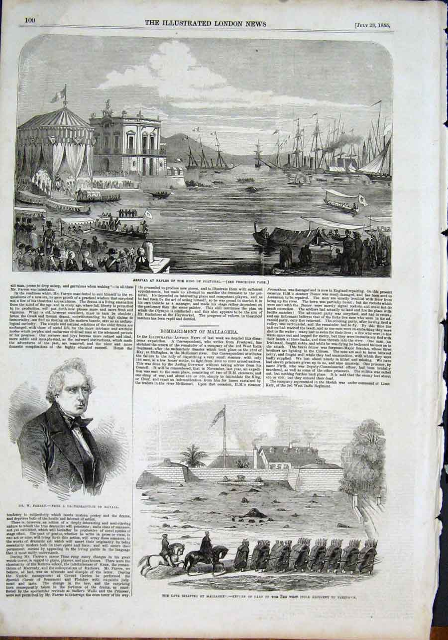Original Old Antique Print Naples King Portugal Farren Mallaghea Freetown 1855