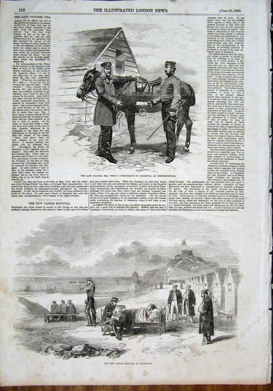 Original Old Antique Print Colonel Yea Constantinople Castle Hospital Balaclava