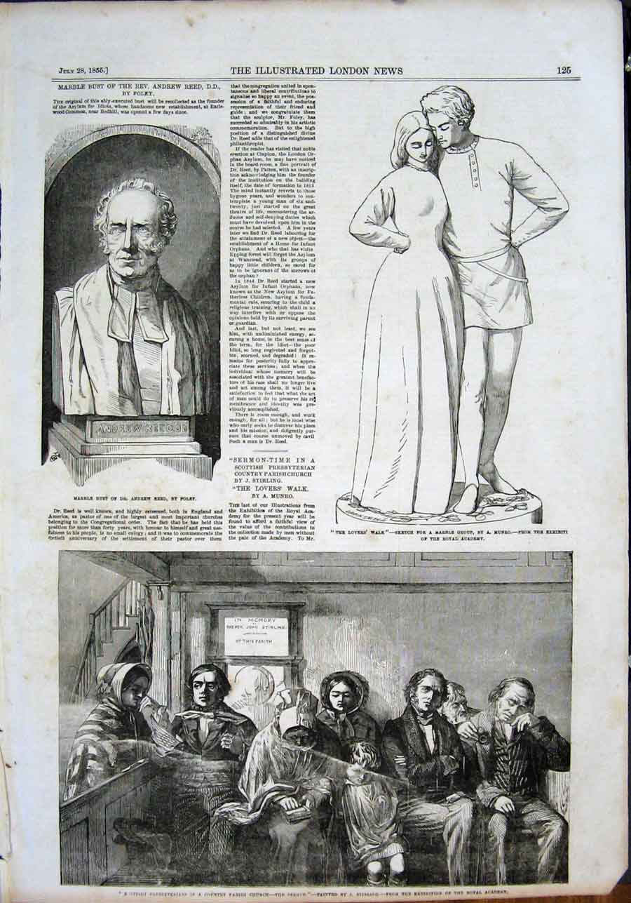 Original Old Antique Print Reed Foley Munro Sketch Presbyterians Church Stirling