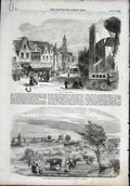 Original Old Antique Print Gouda Holland Rotterdam Railway Dutch Rhenish 1855