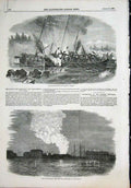 Original Old Antique Print Boats Wyborg Fire Cronstadt Sea Azoff Lancaster Guns