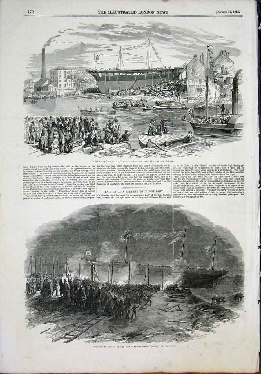 Old Antique Print La Rogue Sunderland Ship Iron Screw Steamer Azoff 1855 19th