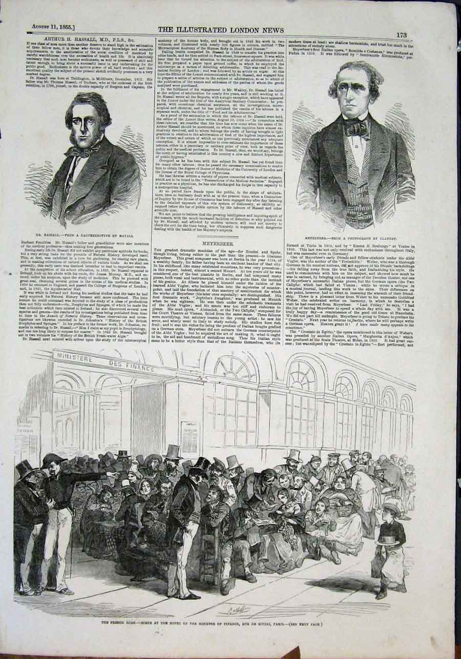 Old Antique Print Portrait Hassall Meyerbeer Paris Minister Finance 1855 19th