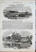 Original Old Antique Print Araxes Bristol Rifle Corps Torquay Field Day 1855