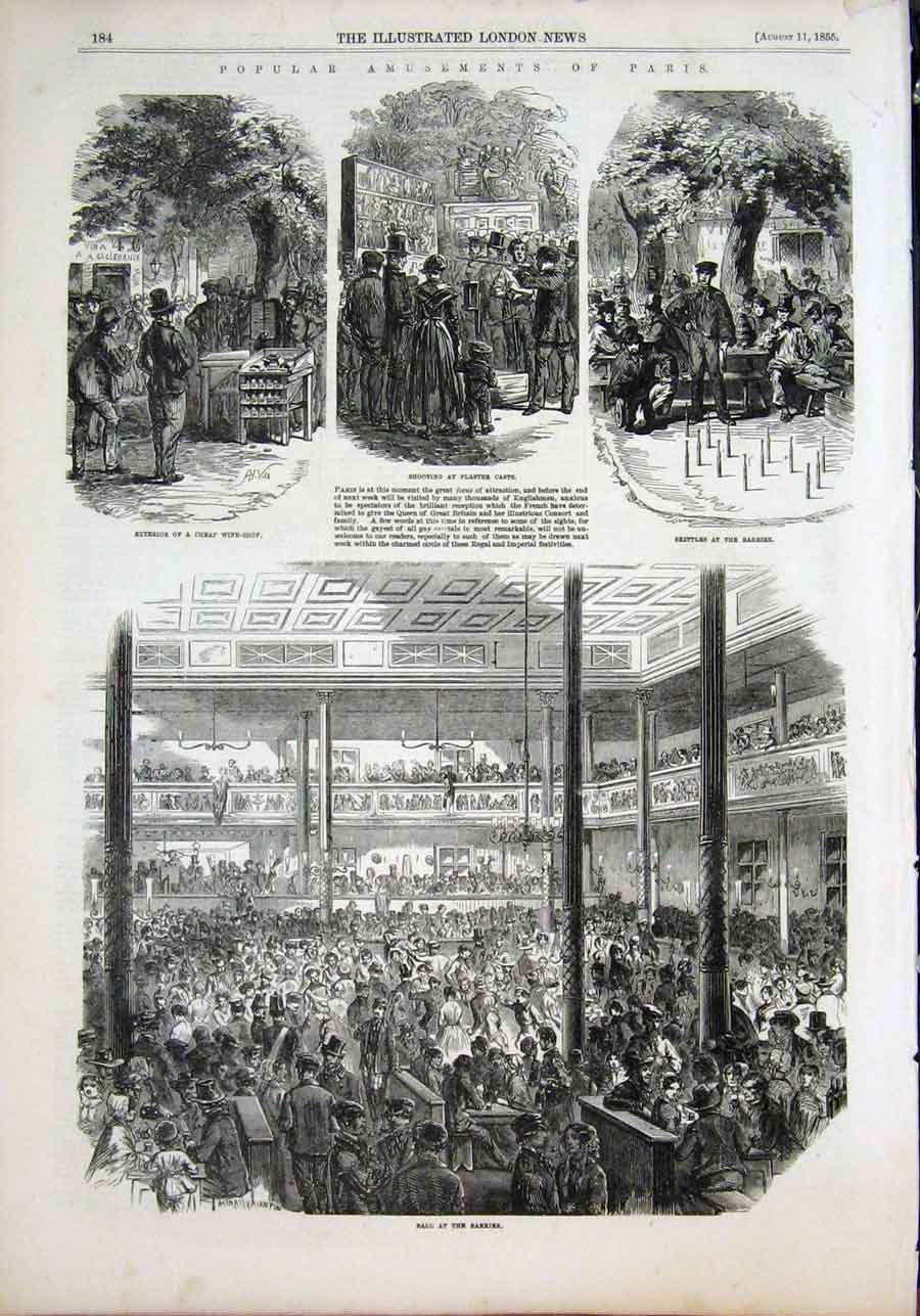 Old Antique Print Paris Amusements Festival Ball California Skittles 1855 19th