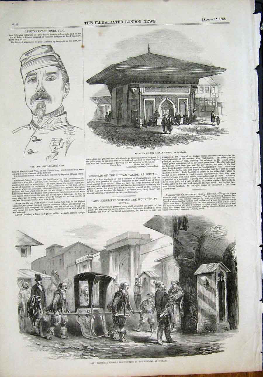 Old Antique Print Portrait Vico Fountain Scutari Redcliffe Hospital 1855 19th