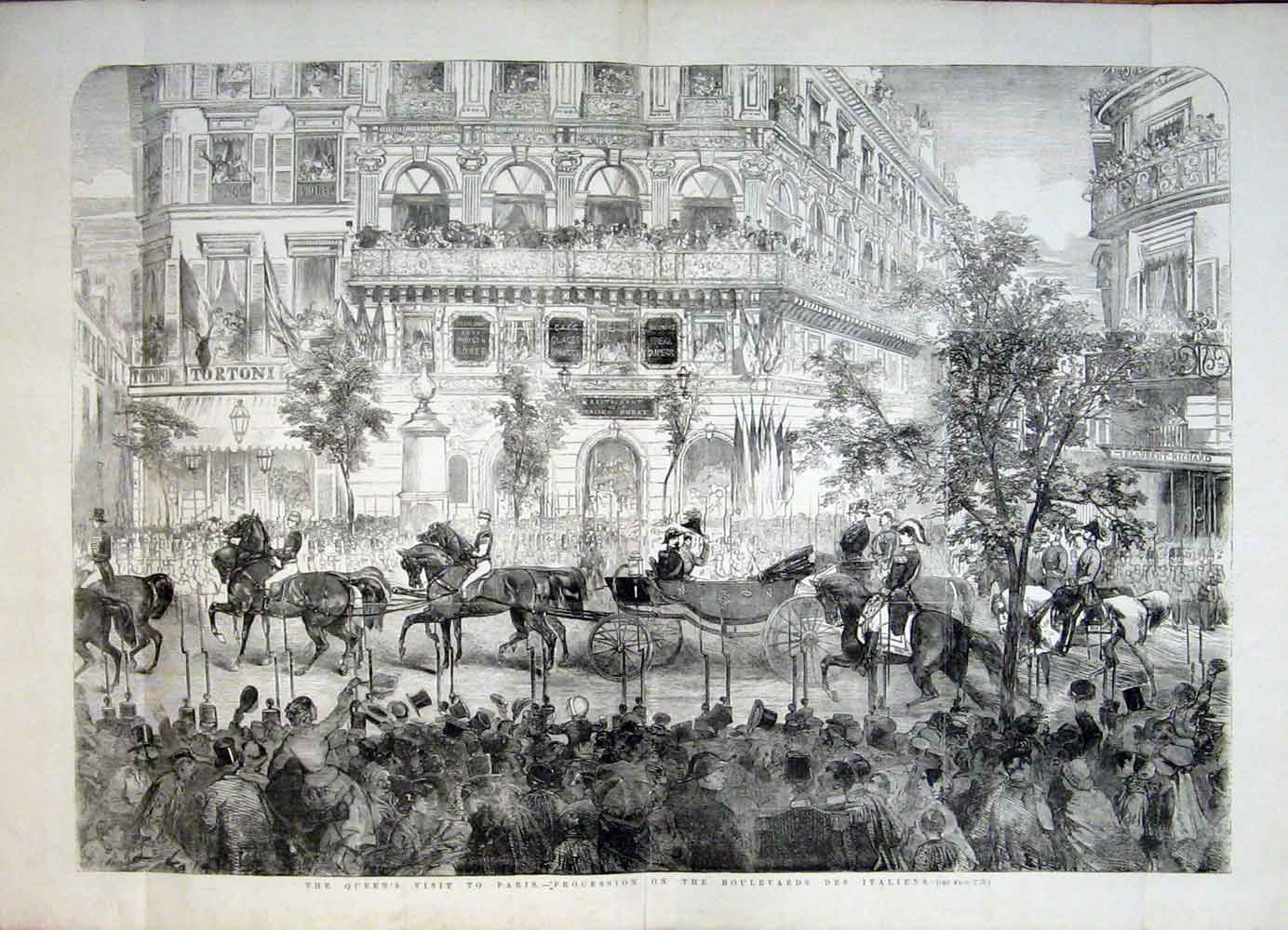 Old Antique Print Queen Paris France Procession Boulevards Des Italiens