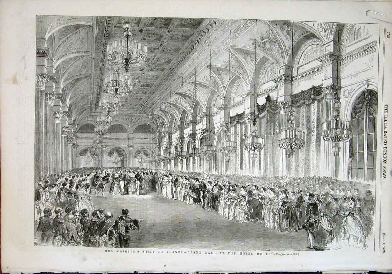 Old Antique Print Grand Ball Hotel De Ville Paris Queen St Cloud Palace