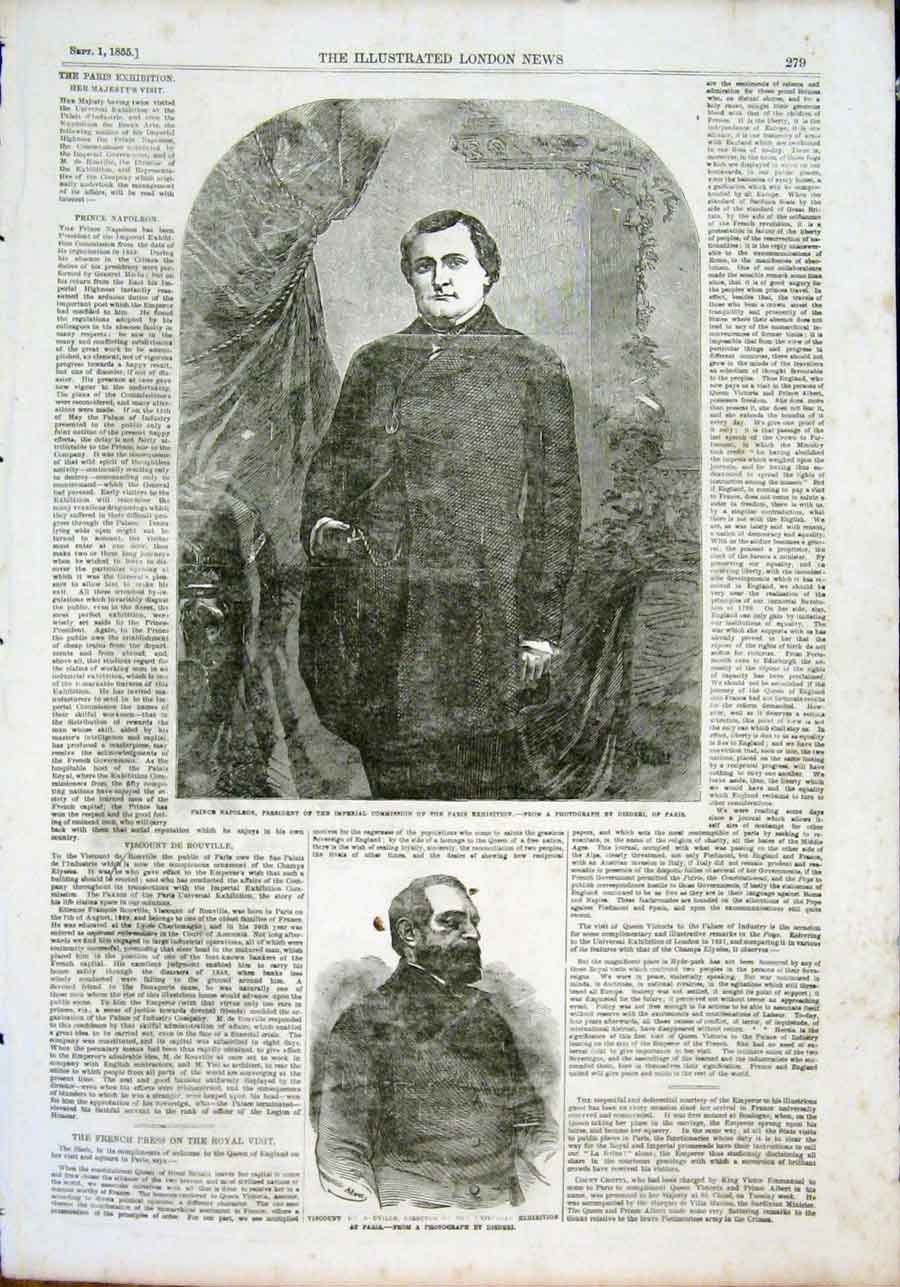 Original Old Antique Print Prince Napoleon Imperial Commission Viscount Rouville