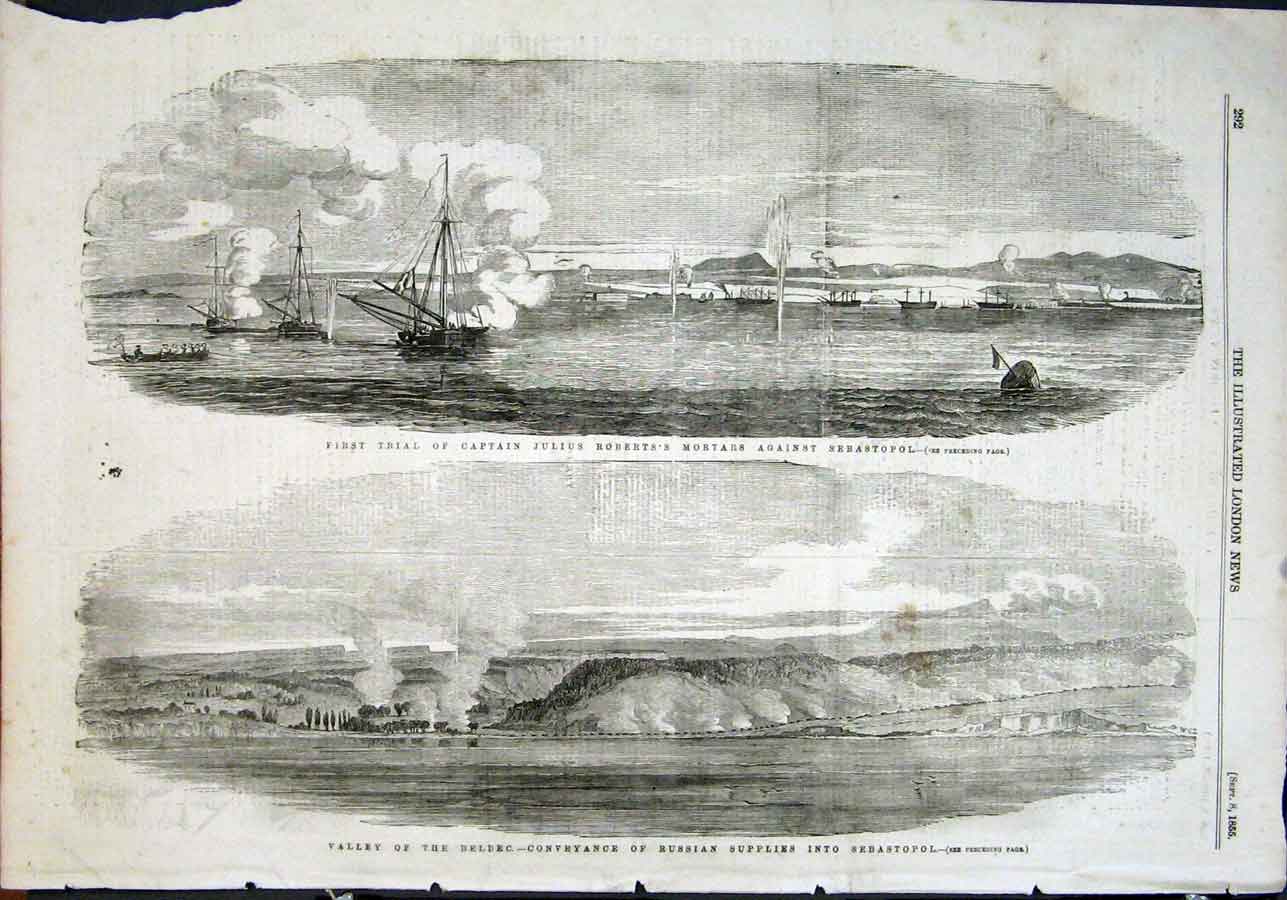 Old Antique Print Captain Julius Roberts Mortars Sebastopol Belbec Valley
