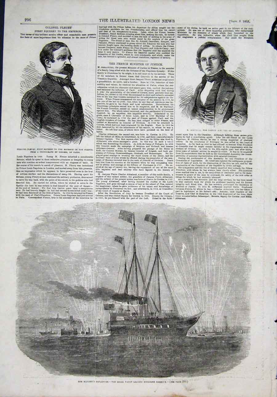 Old Antique Print Portrait Fleury Abatucci French Boulogne Harbour Royal