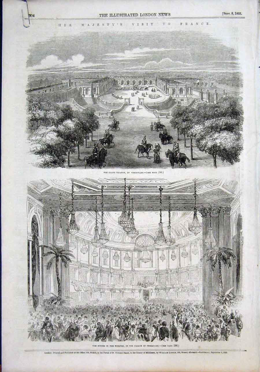 Old Antique Print France Palace Versailles Theatreparis Court Louis 1855 19th