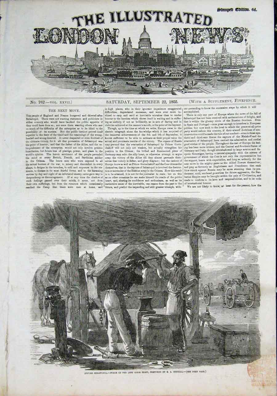 Old Antique Print Sebastopol Left Siege Train Forge Goodall Fine Art 1855 19th