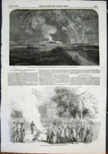 Original Old Antique Print Woolwich Marshes Sebastopol Fall Park Guns 1855 19th