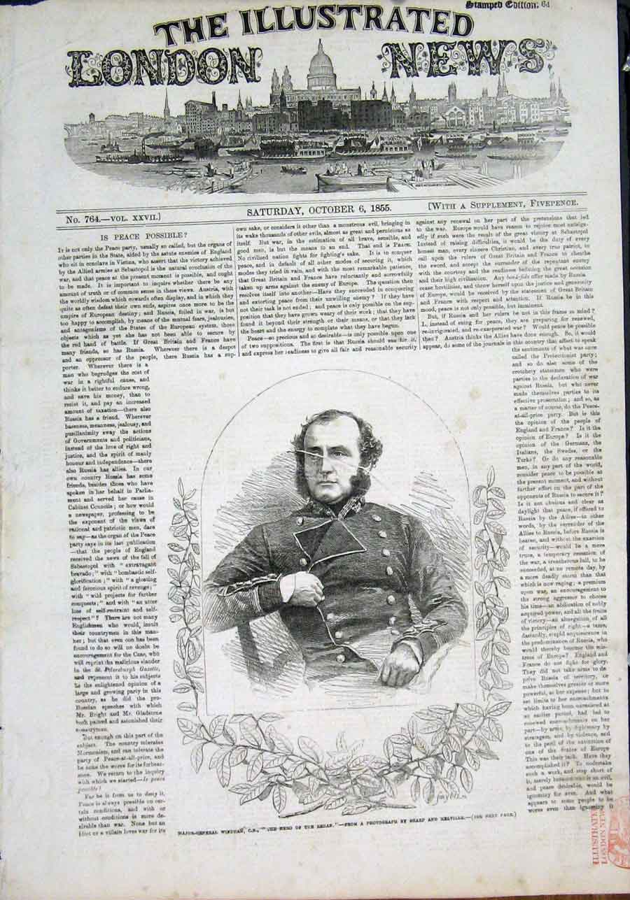 Original Old Antique Print Portrait Major-Ggeneral Windham Redan 1855 Victorian