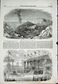 Original Old Antique Print Waterspout Isle Capri Vincennes Workmen Asylum 1855