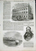 Original Old Antique Print Bank England Uxbridge House Hincks Ganges India 1855
