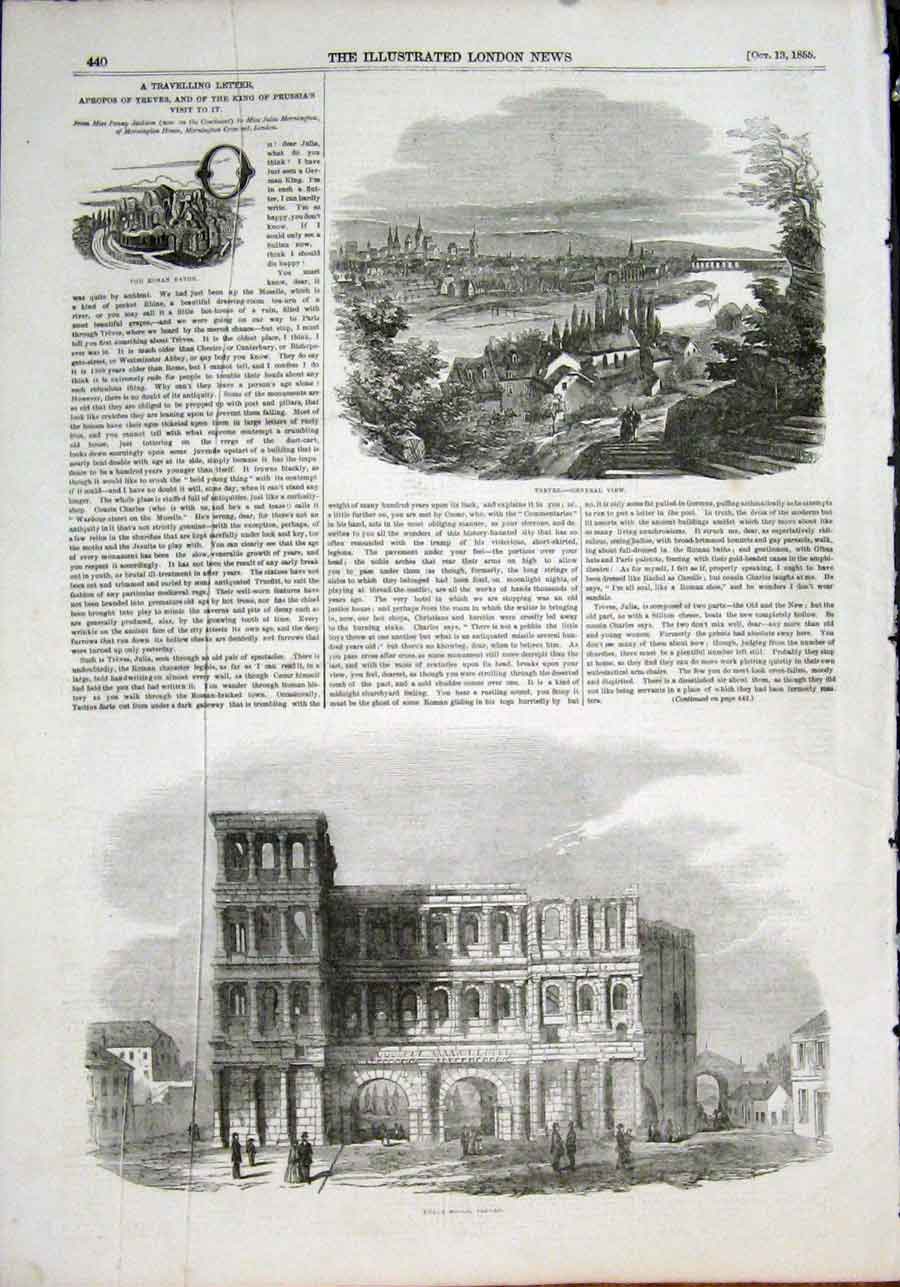 Original Old Antique Print Treves Germany German View 1855 19th