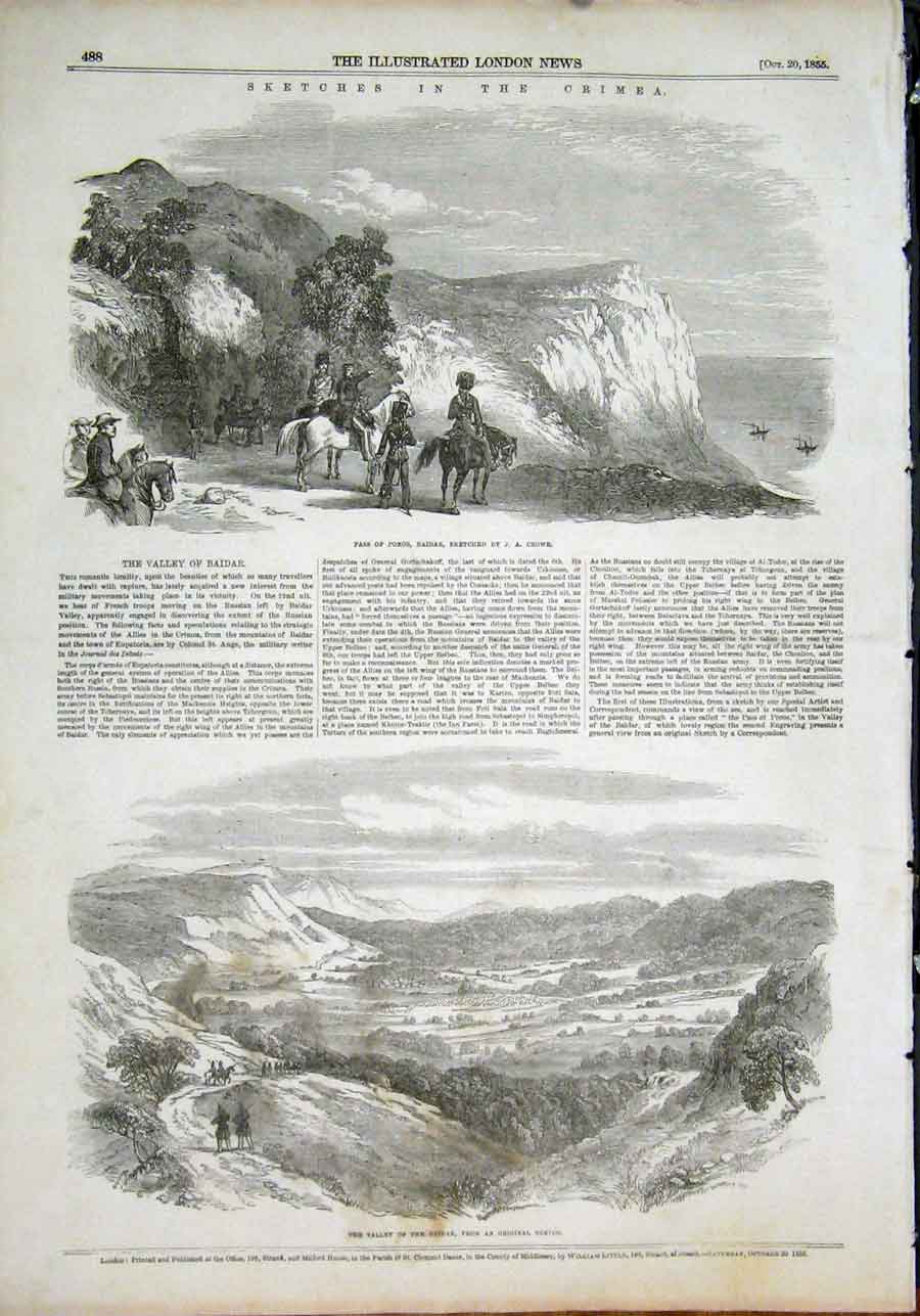 Original Old Antique Print Baidar Valley Crowe India View 1855 19th