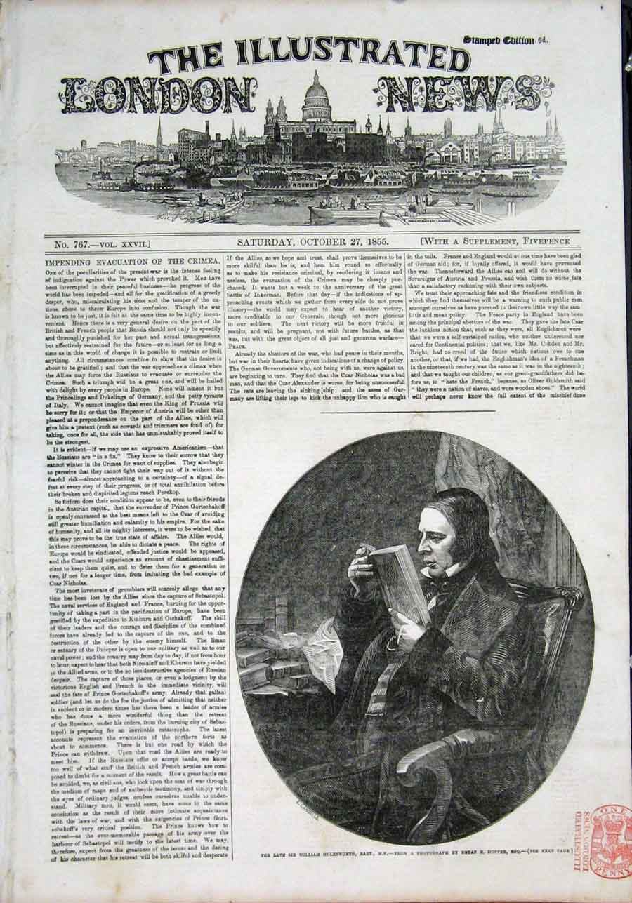 Original Old Antique Print Portrait Sir William Molesworth 1855 19th