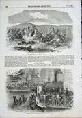 Old Antique Print Hussars Cossacks Kertch Army Works Corps London Bridge