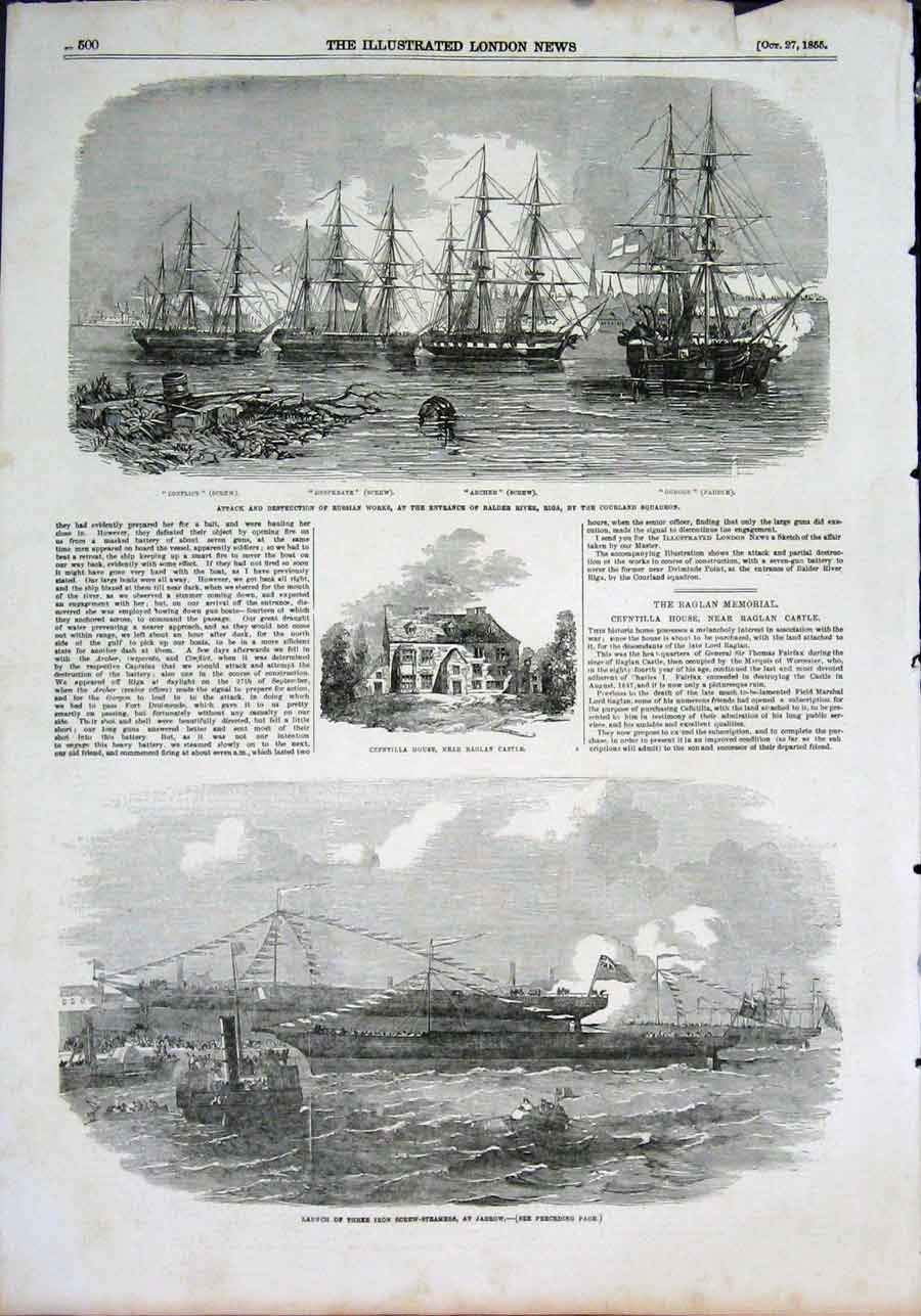Antique Old Antique Print Balder River Courland Squadron Raglan Steamer Jarrow 00MAA1
