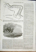 Original Old Antique Print Plan Redan Explosion Russia 1855 19th