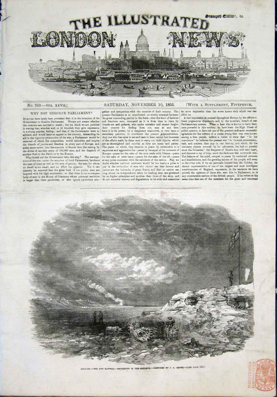 Original Old Antique Print Kinburn Spit Battery Crowe Otchakoff 1855 Victorian
