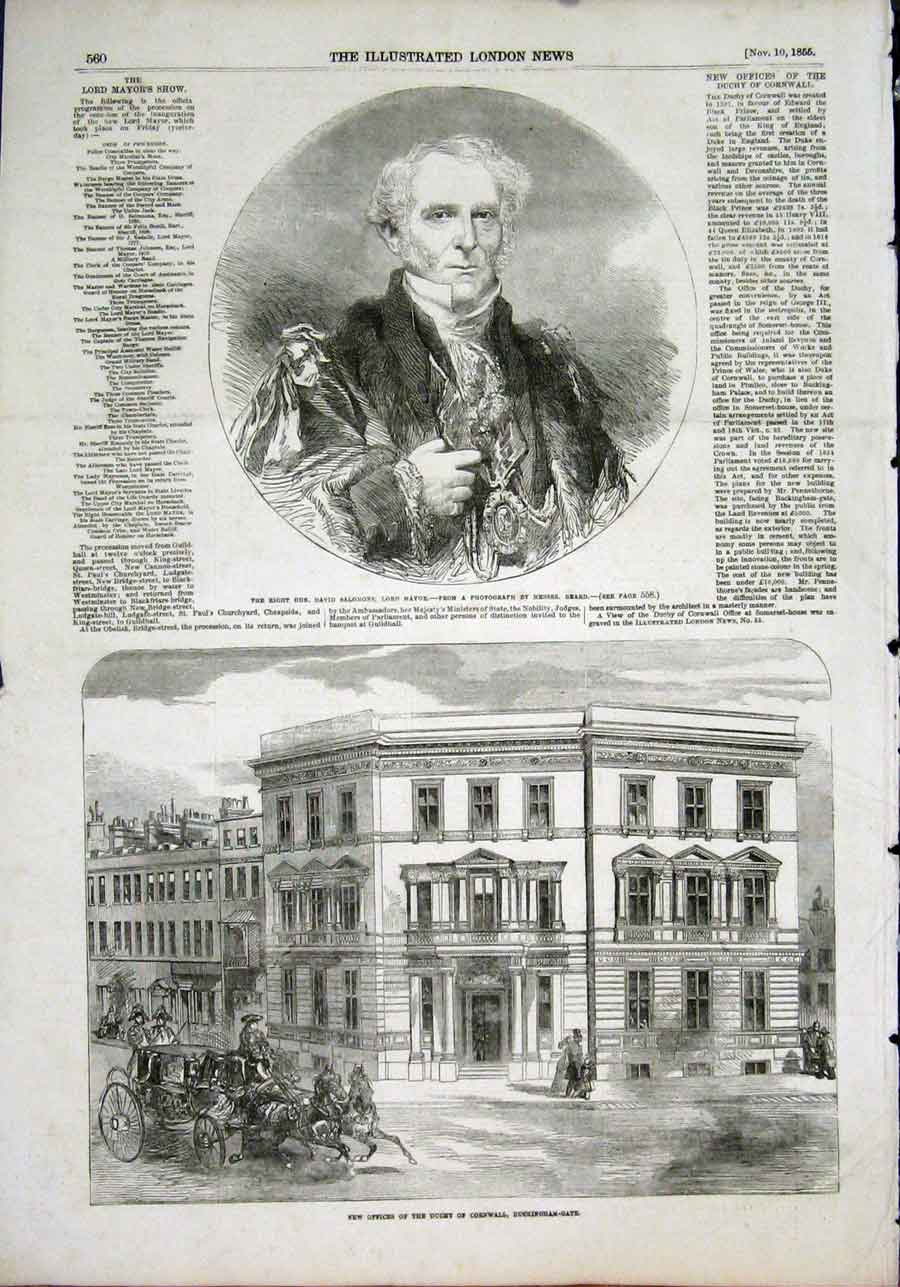 Old Antique Print Portrait Salomons Mayor Duchy Cornwall Buckingham 1855 19th