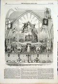Original Old Antique Print Guildhall Lord Mayor Decoration London 1855 19th