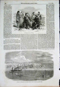 Original Old Antique Print Ismail Pacha Stanislaus Dnieper Ship Steamer 1855