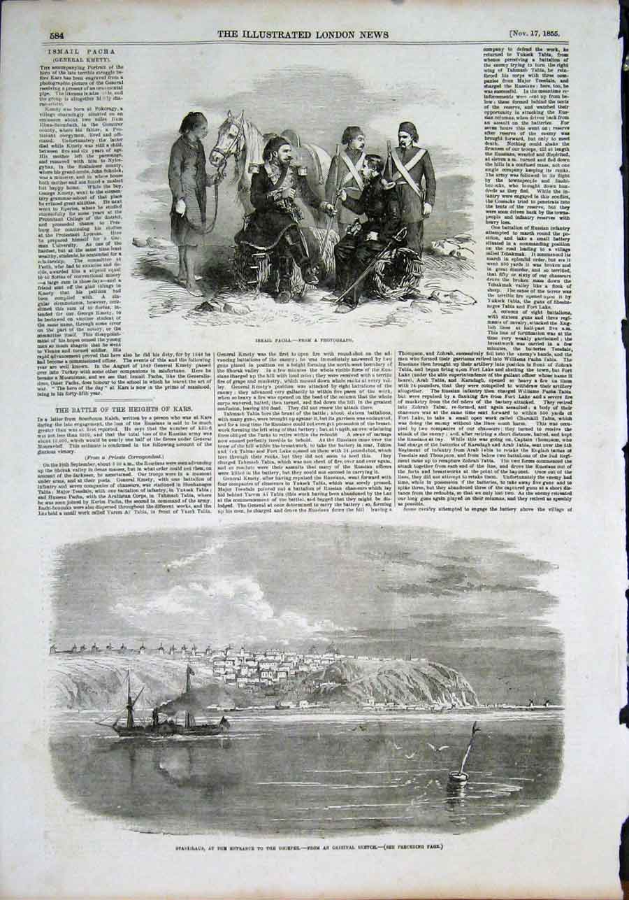 Original Old Antique Print Ismail Pacha Stanislaus Dnieper Ship Steamer 1855