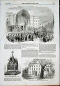 Original Old Antique Print Belfast Statue School Hatcham Grove House New Cross