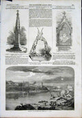 Original Old Antique Print Monument Dalton Neville Chester Sebastopol Crowe 1855