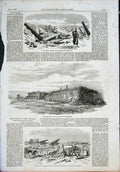 Original Old Antique Print Kinburn Bombardment Crimea War Crimean 1855 Victorian