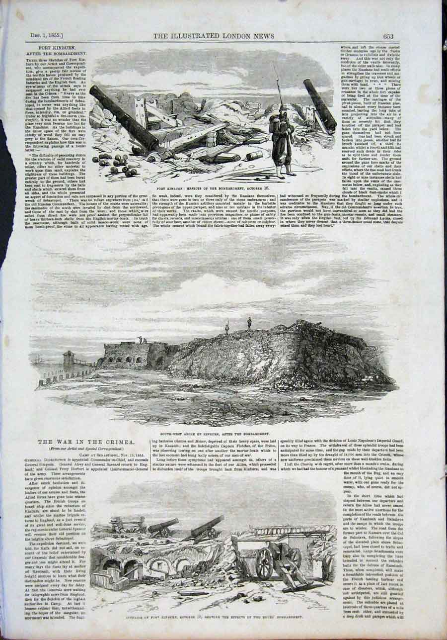 Original Old Antique Print Kinburn Bombardment Crimea War Crimean 1855 Victorian