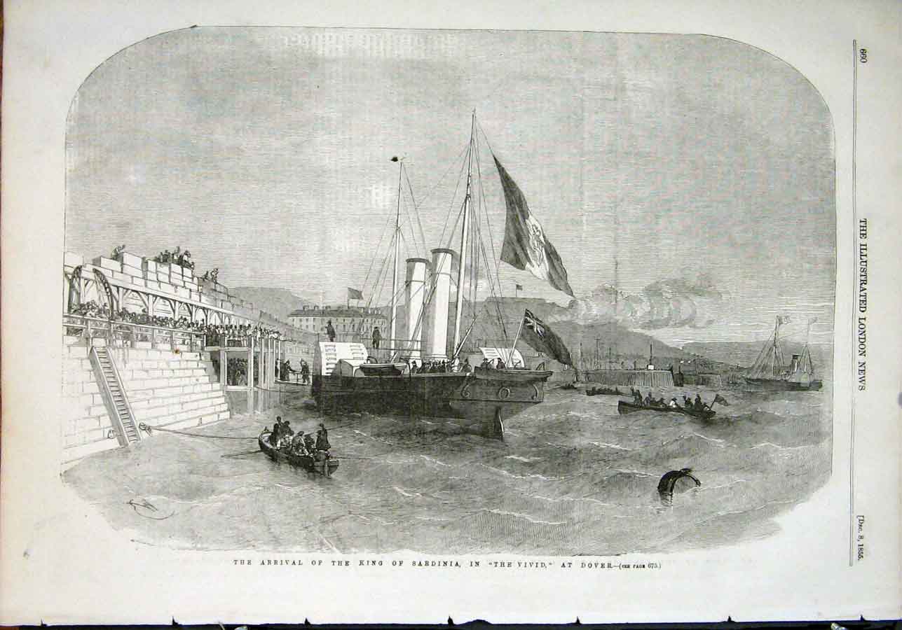 Original Old Antique Print Kind\G Sardinia The Vivid Dover 1855 19th