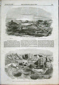 Original Old Antique Print Inkerman Hill Crimea Ancient Building Sebastopol 1855