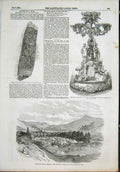 Original Old Antique Print Tocat Horses Corps Asia Runic Stone Rune Thomson 1855