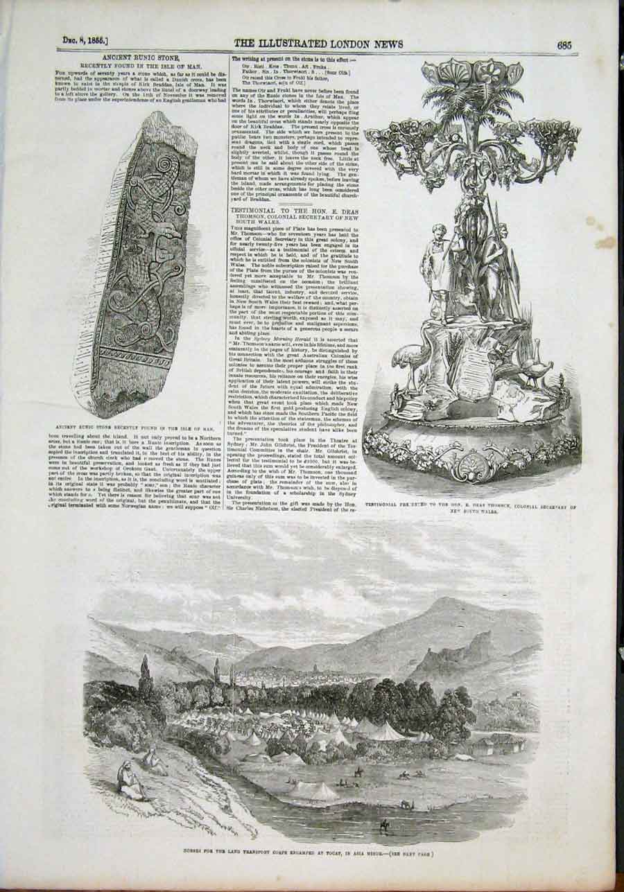Original Old Antique Print Tocat Horses Corps Asia Runic Stone Rune Thomson 1855