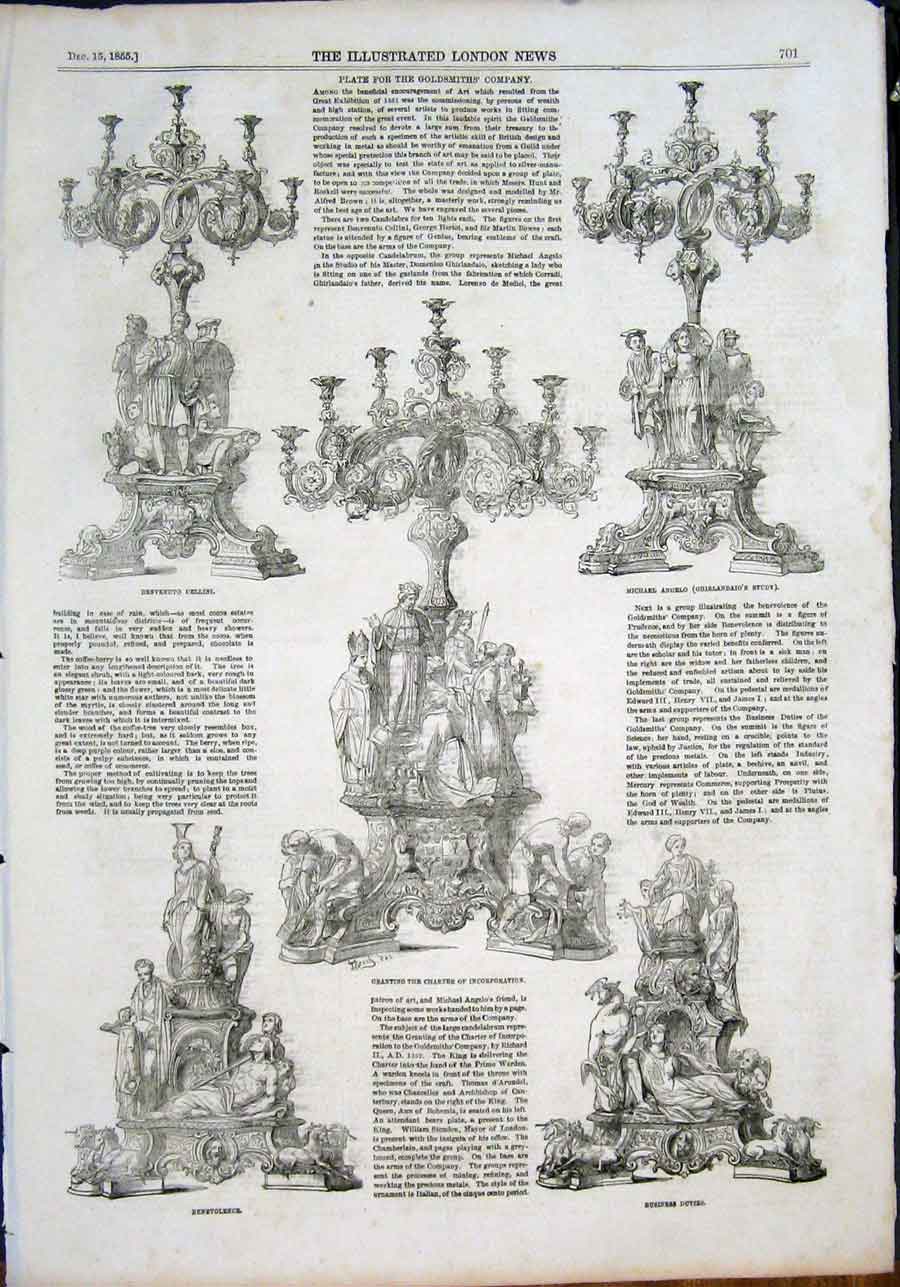 Original Old Antique Print Plate Gsmiths'S Company Cellini Angelo Charter 1855