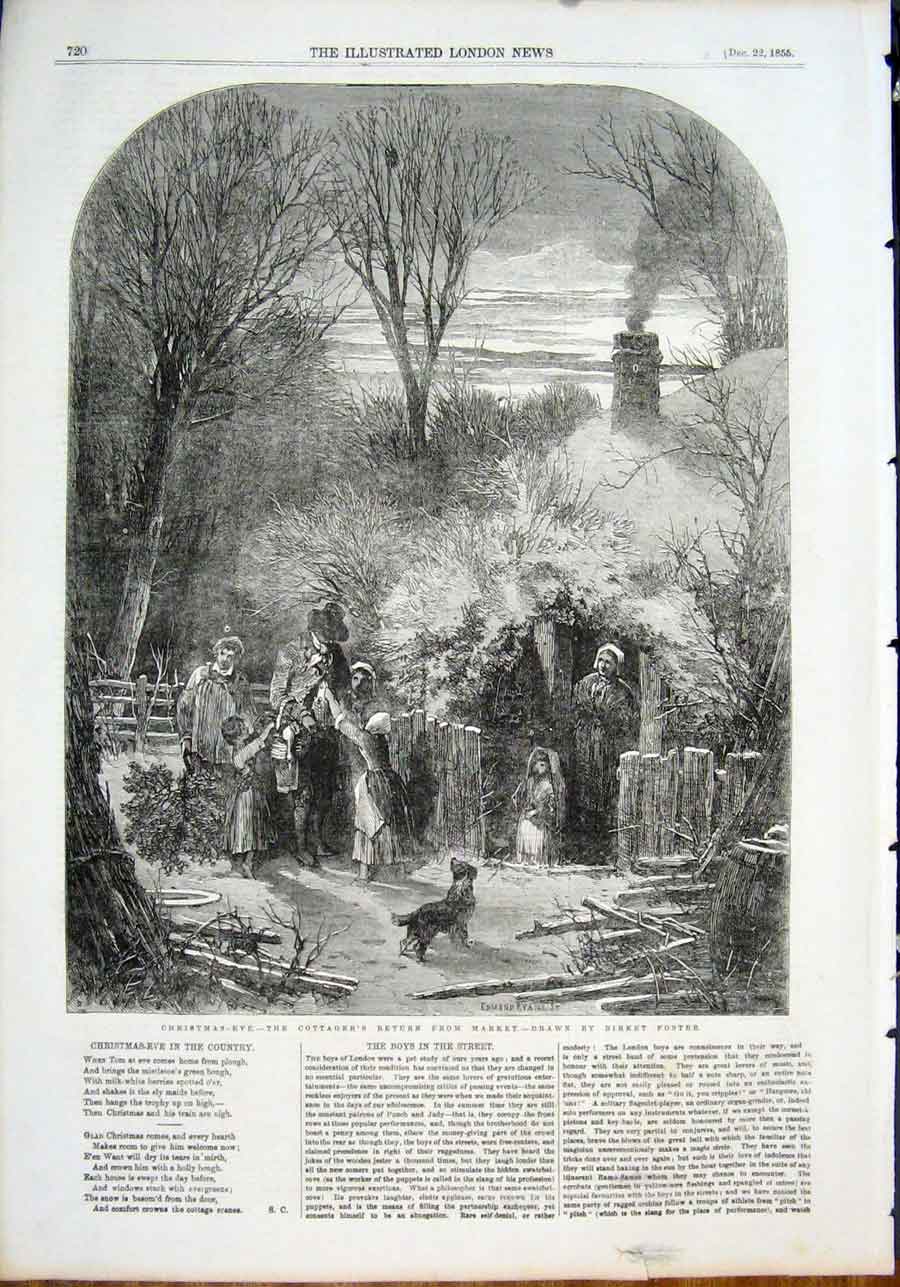 Old Antique Print Christmas Eve Cottager'S Return Market Foster Fine Art