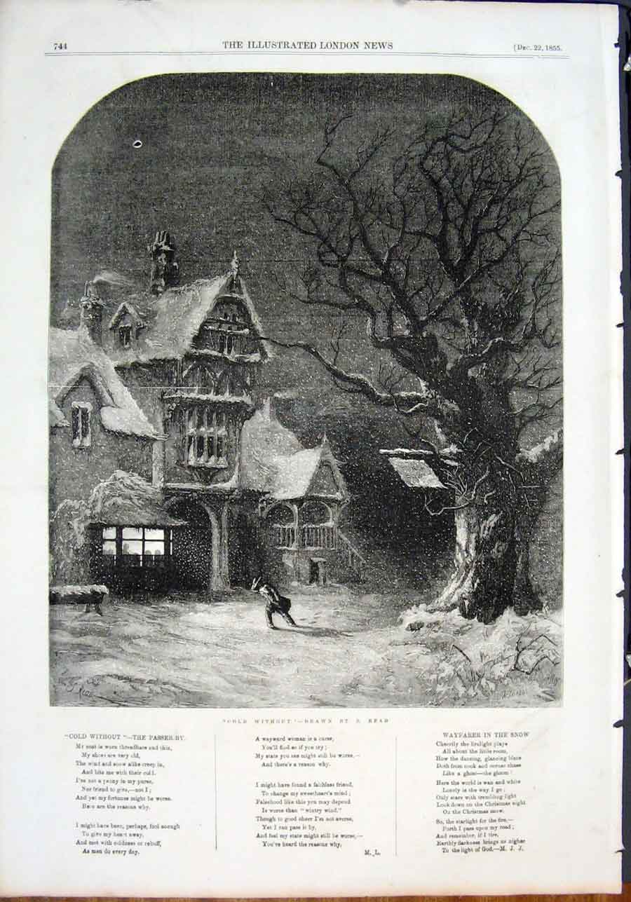 Original Old Antique Print CWithout Snow Storm Read Fine Art 1855 19th