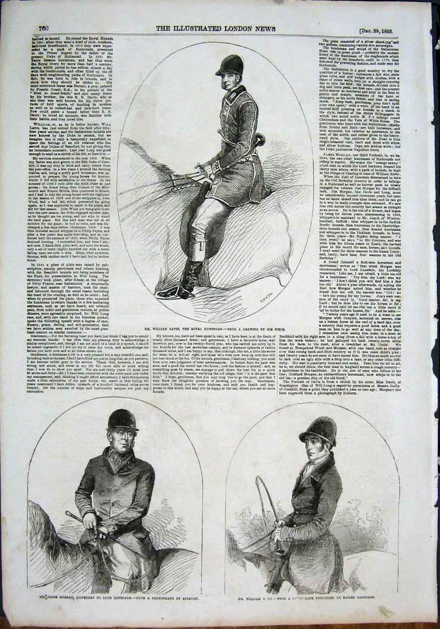 Original Old Antique Print Prtrait Davis Huntsman Morgan Long Lonsdale 1855 19th