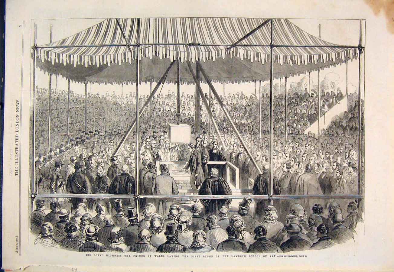 Original Old Antique Print Lambeth School Art Prince Wales 1860 Royal Victorian