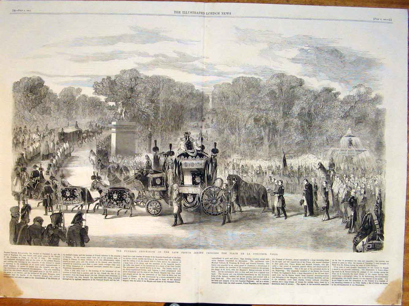 Original Old Antique Print Funeral Procession Prince Jerome Paris France 1860
