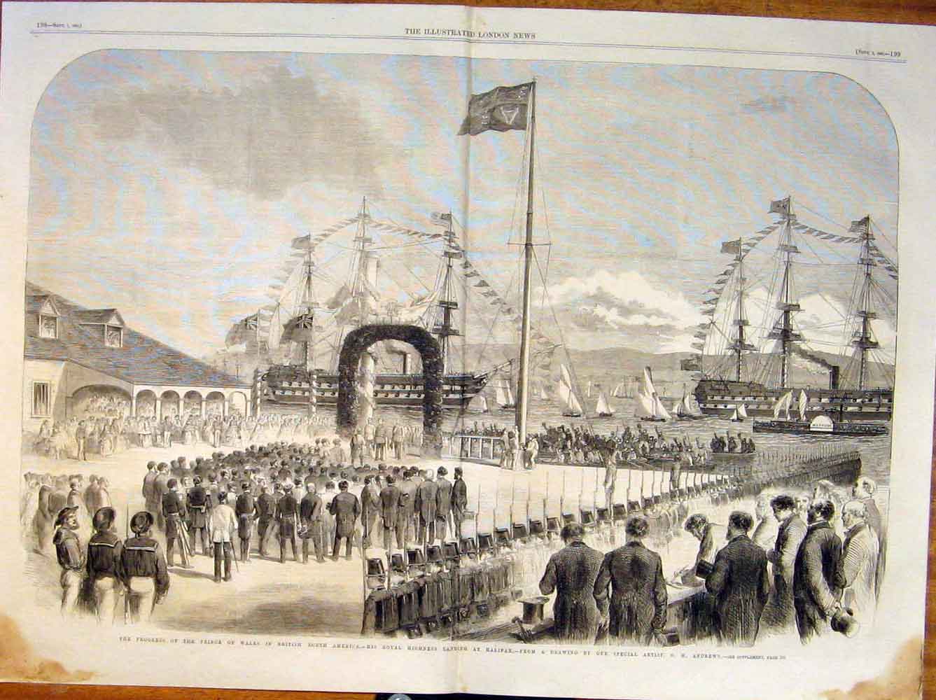 Original Old Antique Print Prince Wales North America Halifax Andrews Usa 1860