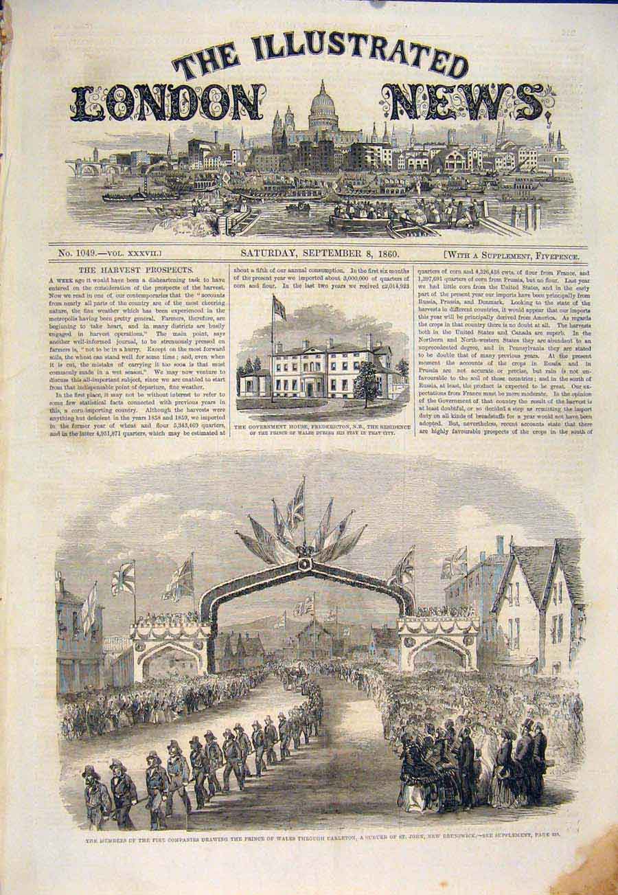 Original Old Antique Print Fire Compnay Carleton St John Brunswick Fredericton