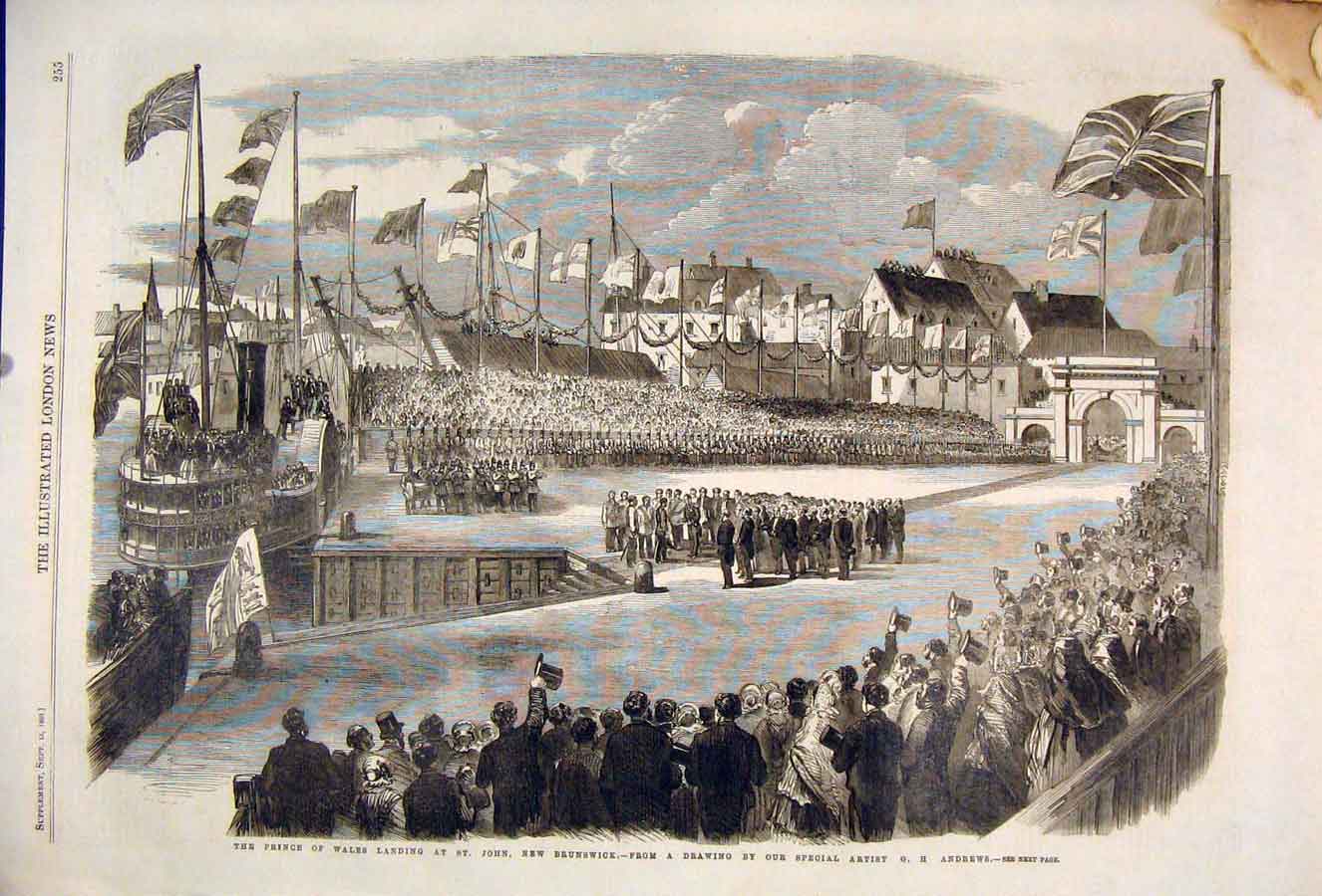 Old Antique Print St John New Brunswick Canada Andrews Prince Wales 1860 19th
